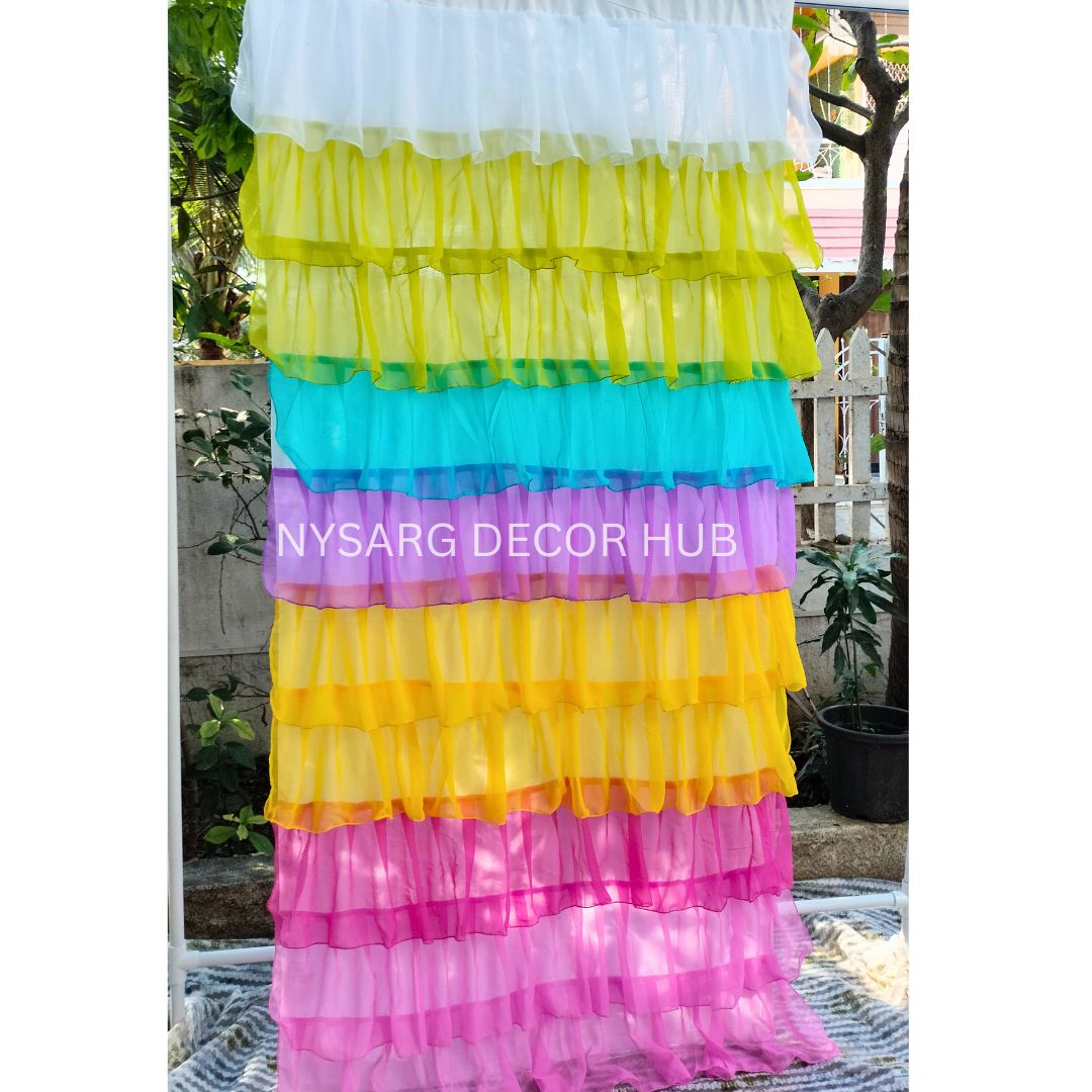 NYSARG Rainbow Green Multicolor Ruffle Curtain, Door or Window Curtain for Living Room, Bedroom, kids room, one Unit - Image 2