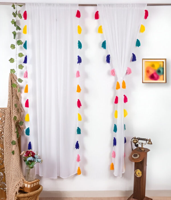 Nysarg Premium Sheer Curtains with Tassels – 2 curtains | Sheer Fabric | See Through / Transparent curtain |Rod Pocket | Elegant Designer Curtain for Window/Door - White.