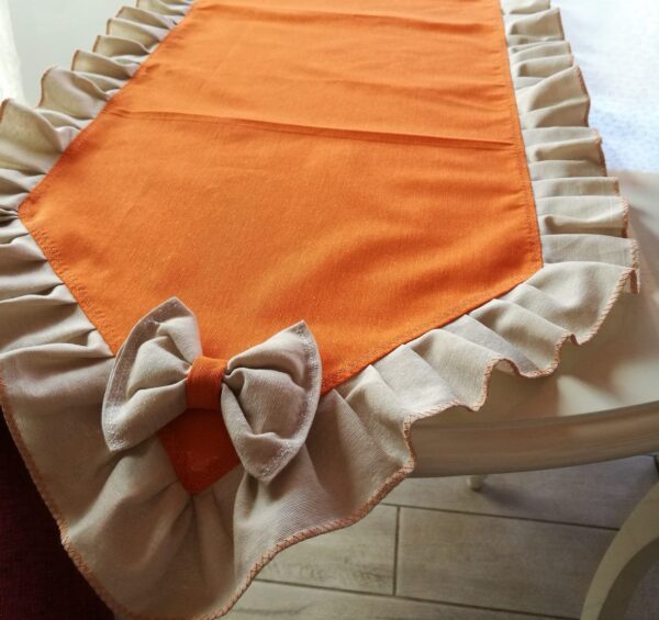 NYSARG Orange Table Runner with Frills– Double Layer, Soft Fabric, Modern Luxury Design I 2/4/6/8 seaters-1 unit