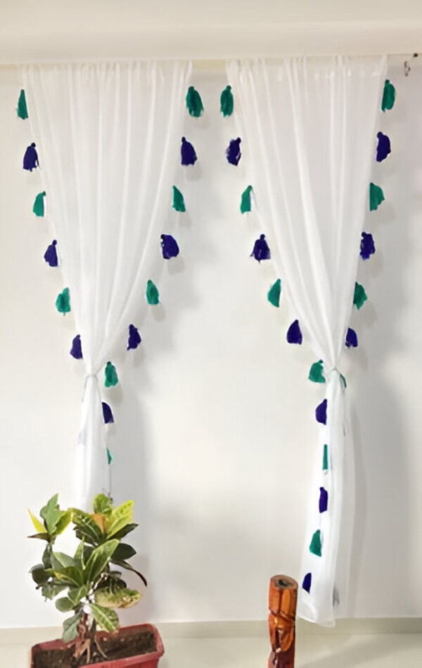 Nysarg Premium Sheer Curtains with Tassels – 2 curtains | Sheer Fabric | See Through / Transparent curtain |Rod Pocket | Elegant Designer Curtain for Window/Door - White
