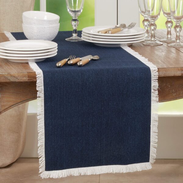 NYSARG Navy Blue Table Runner with Lace – Double Layer, Soft Fabric, Modern Luxury Design I 2/4/6/8 seaters-1 unit