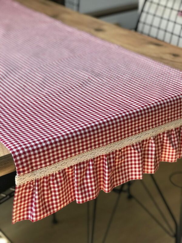 NYSARG Red checkered Table Runner with Lace – Double Layer, Soft Fabric, Modern Luxury Design I 2/4/6/8 seaters-1 unit