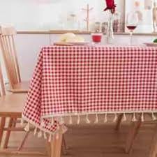 NYSARG Red Gingham Checks Table Cover with Tassel Lace – Double Layer, Soft Fabric, Modern Luxury Design I 2/4/6/8 seaters-1 unit - 8 seater table cover: 90*60 inch