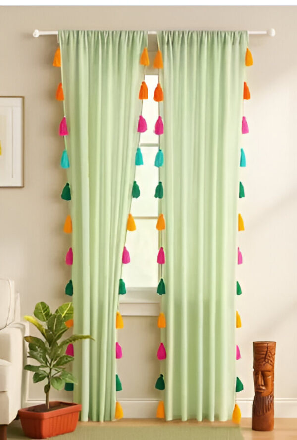 Nysarg Premium Sheer Curtains with Tassels – 2 curtains | Sheer Fabric | See Through / Transparent curtain |Rod Pocket | Elegant Designer Curtain for Window/Door - Green