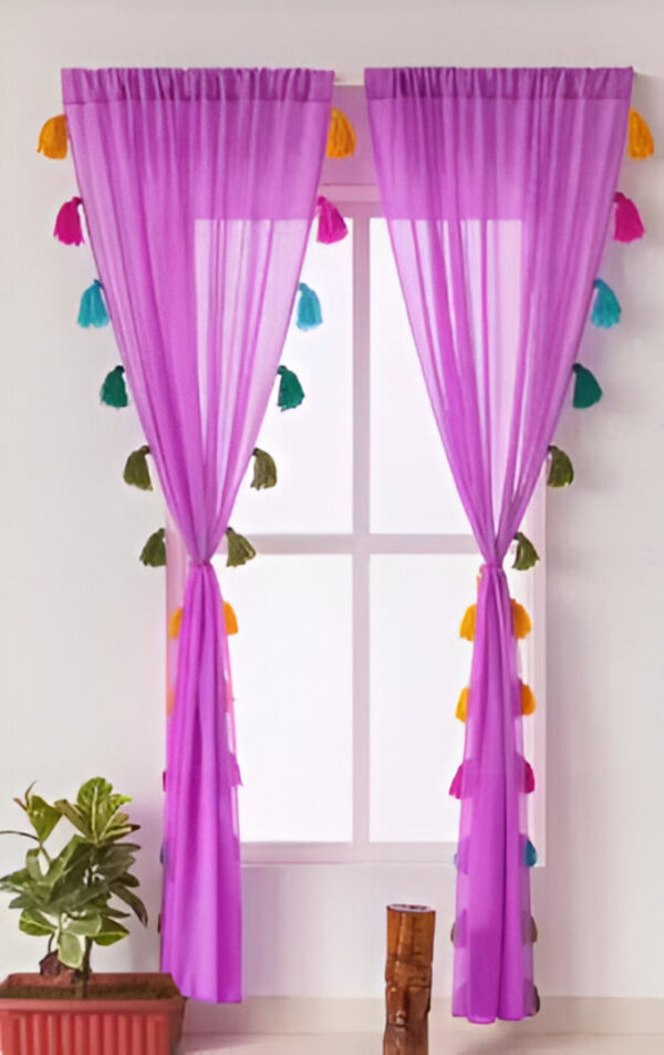 Nysarg Premium Sheer Curtains with Tassels – 2 curtains | Sheer Fabric | See Through / Transparent curtain |Rod Pocket | Elegant Designer Curtain for Window/Door - Lavender / Purple