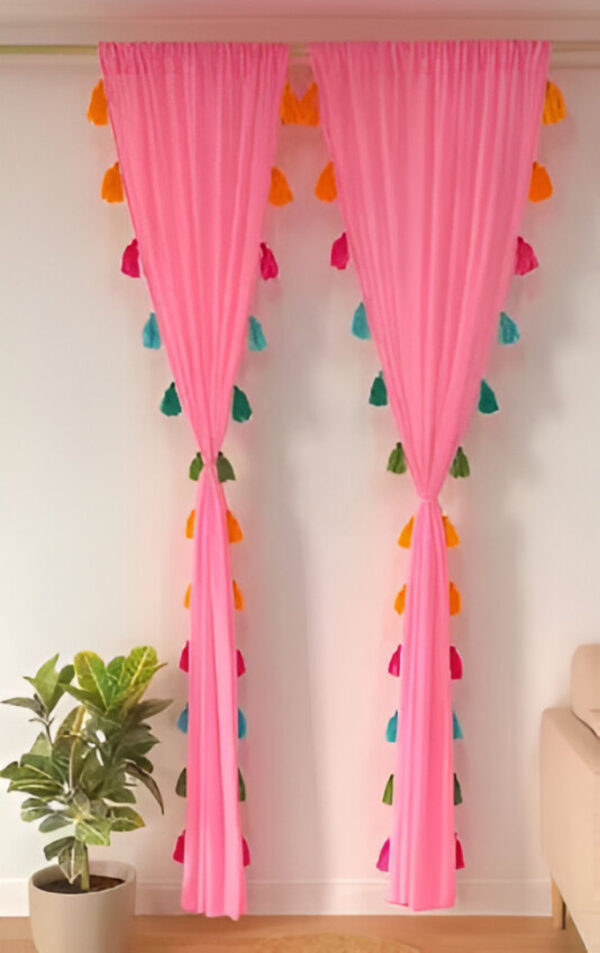 Nysarg Premium Sheer Curtains with Tassels – 2 curtains | Sheer Fabric | See Through / Transparent curtain |Rod Pocket | Elegant Designer Curtain for Window/Door - Pink