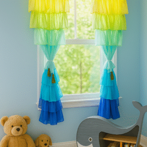 NYSARG DECOR HUB Yellow Crush Ruffle Curtain for Window | Boho Style Frill Cotton Blend Curtain | Light Filtering | Single Curtain | 5feet *3.5 feet | for Living Room, Bedroom, Kids Room & Kitchen