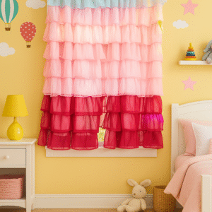 NYSARG DECOR HUB Pink Ruffle Curtain for Window | Boho Style Frill Cotton Blend Curtain | Light Filtering | Single Curtain | 5feet *3.5 feet | for Living Room, Bedroom, Kids Room & Kitchen