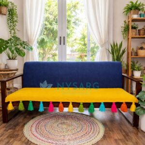 Premium Plain Sofa Cover with Multicolour Tassels| Double Layered Fabric | Stylish Sofa Cover for Modern Indian Home - Mango Yellow