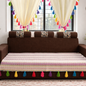 Rangrez Premium Handwoven Designer Sofa Cover with Multicolour Tassels| Thick Fabric | Stylish Sofa Cover for Modern Indian Home