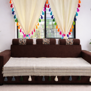 Olive Mist Premium Handwoven Designer Sofa Cover with Multicolour Tassels| Thick Fabric | Stylish Sofa Cover for Modern Indian Home