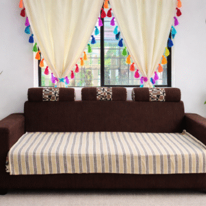 Mustard Black Premium Handwoven Designer Sofa Cover with Multicolour Tassels| Thick Fabric | Stylish Sofa Cover for Modern Indian Home-Yellow and Black