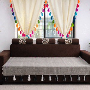 Classic Black White Premium Handwoven Designer Sofa Cover with Multicolour Tassels| Thick Fabric | Stylish Sofa Cover for Modern Indian Home