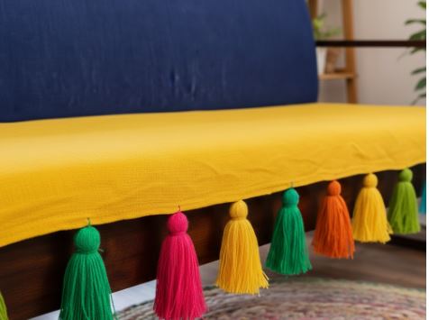 Premium Plain Sofa Cover with Multicolour Tassels| Double Layered Fabric | Stylish Sofa Cover for Modern Indian Home - Mango Yellow - Image 3